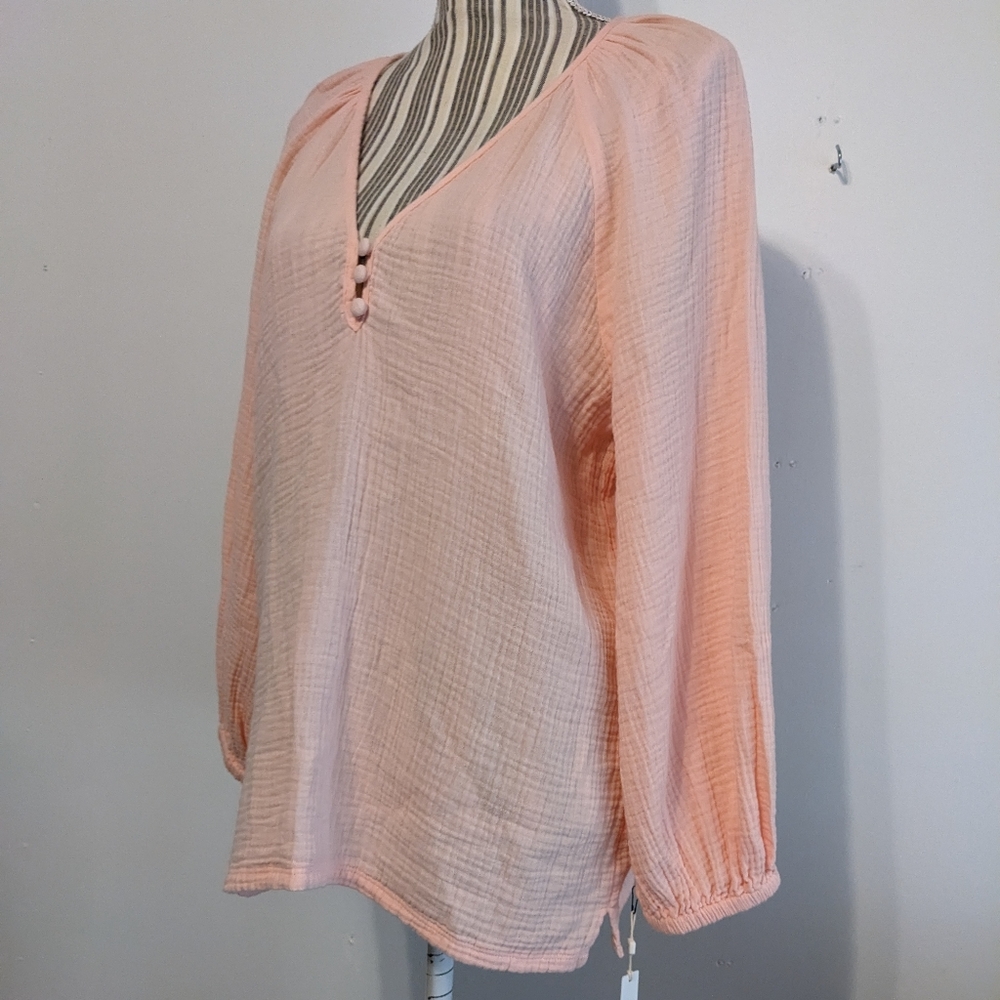 Caslon oversized gauzy cotton  v-neck top long sleeve nwt - Picture 3 of 16
